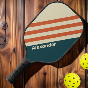 Raquette De Pickleball Rayures ondulées sport vintage avec nom