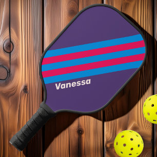 Raquette De Pickleball Rayures Rétro Électriques au Raisin avec Nom