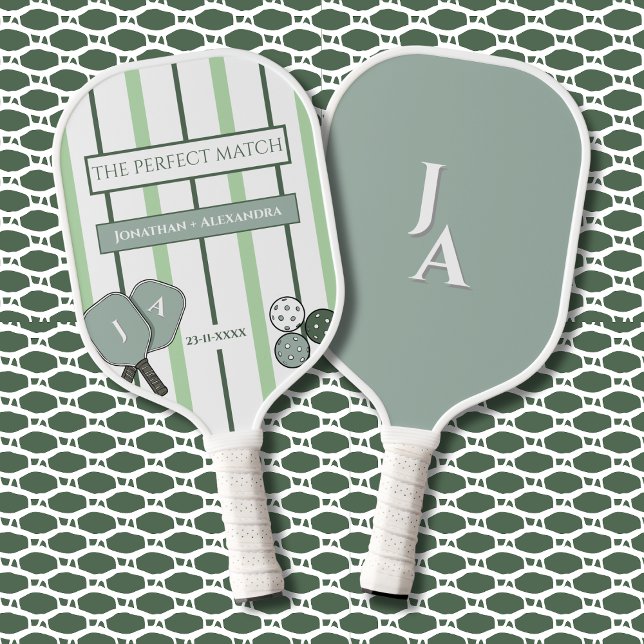 Raquette De Pickleball Rayures Vertes Couples Correspondance Parfaite (Créateur téléchargé)