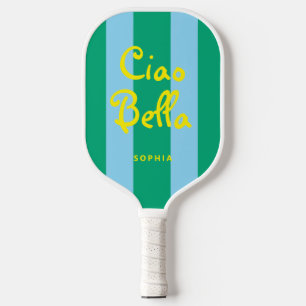 Raquette De Pickleball Rayures vertes et bleues vives   Ciao Bella