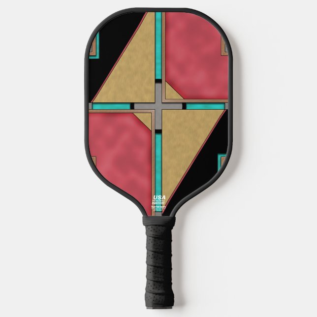 Raquette De Pickleball Red, Gold, Turquoise Cyberpunk Art Deco Design (Recto)