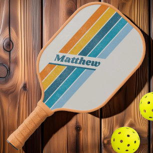 Raquette De Pickleball Rétro Arc-en-Ciel Sombre en Distresse avec Nom