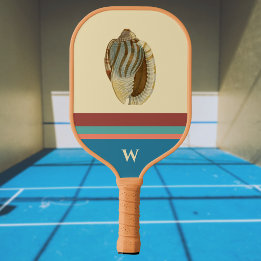 Raquette De Pickleball Retro Beach Stripes Sea Shell et Monogram Initial