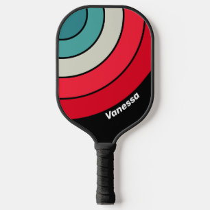 Raquette De Pickleball Rétro Cercle Rayure Discrète avec Nom