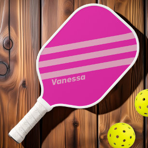 Raquette De Pickleball Rétro Ciel Rose Trois Bandes avec Nom