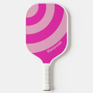 Raquette De Pickleball Rétro Ciel Rose Trois Cercles Rayés avec Nom