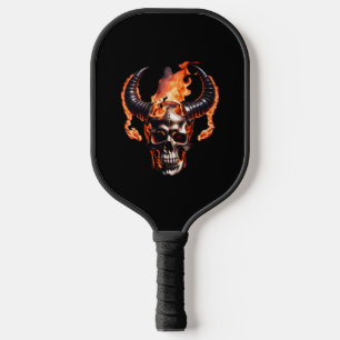 Raquette De Pickleball Retro Dead Burning Crâne avec corne en feu