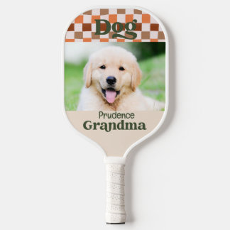 Raquette De Pickleball Retro Fall Checkerboard Dog Grandma Pet Photo