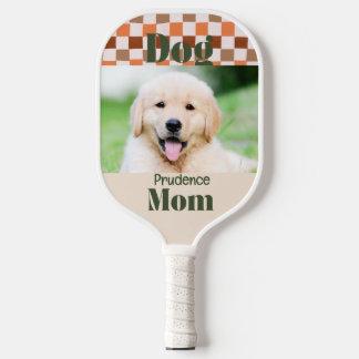 Raquette De Pickleball Retro Fall Checkerboard Dog Mom Pet Photo
