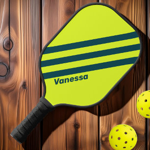 Raquette De Pickleball Rétro HI VIS Jaune Trois Bandes avec Nom