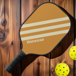 Raquette De Pickleball Rétro Horizon Doré Trois Bandes avec Nom