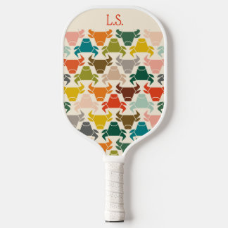 Raquette De Pickleball Retro Mid-Century Bull Pattern Monogrammed 