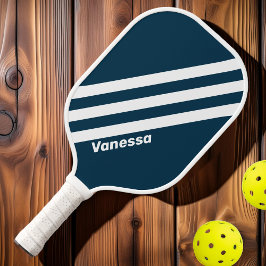 Raquette De Pickleball Rétro Navy Trois Bandes avec Nom