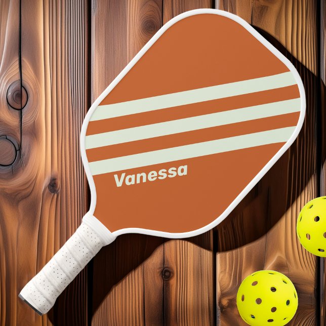 Raquette De Pickleball Rétro Orange Trois Bandes avec Nom (Créateur téléchargé)