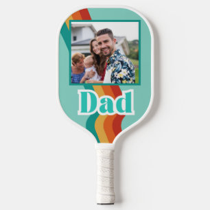 Raquette De Pickleball Retro Papa photo personnalisée, bleu turquoise ave