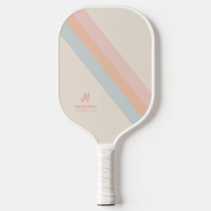 Raquette De Pickleball Retro Pastel Stripes Personnalisé Nom du monogramm