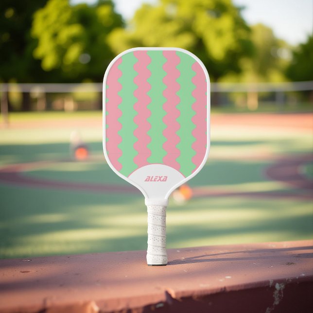 Raquette De Pickleball Retro Rose & Mint Vert les années 70/90s Stripes & (Créateur téléchargé)
