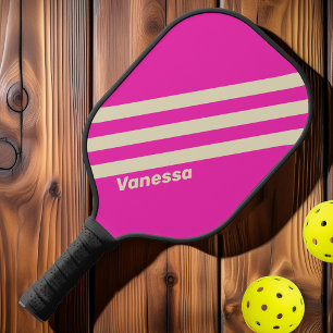 Raquette De Pickleball Retro Rose Trois Bandes avec Nom