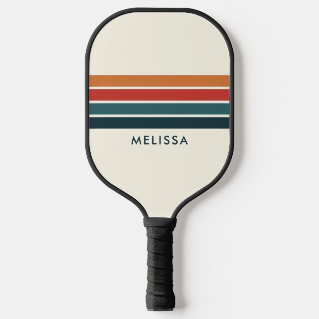 Raquette De Pickleball Retro Stripes Nom personnalisé (Recto)
