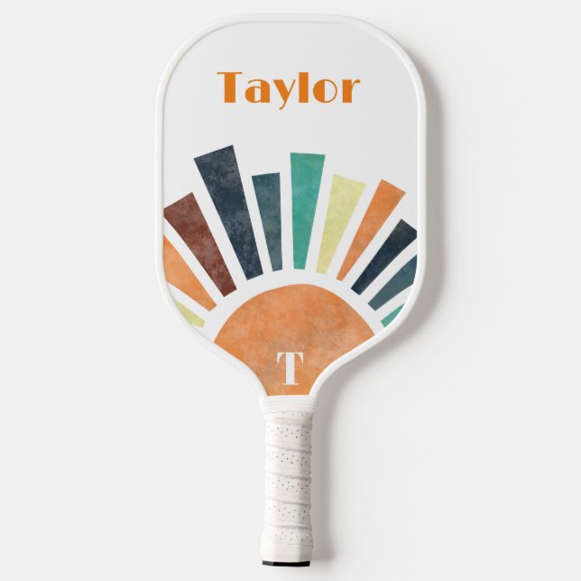 Raquette De Pickleball Retro Sunshine Orange Blanc Vert Vert Moderne Mono (Verso)