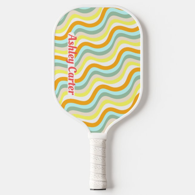 Raquette De Pickleball Retro Waves 80s Vertical Name in Red (Recto)