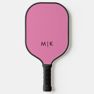 Raquette De Pickleball Rose et noir   Monogramme moderne