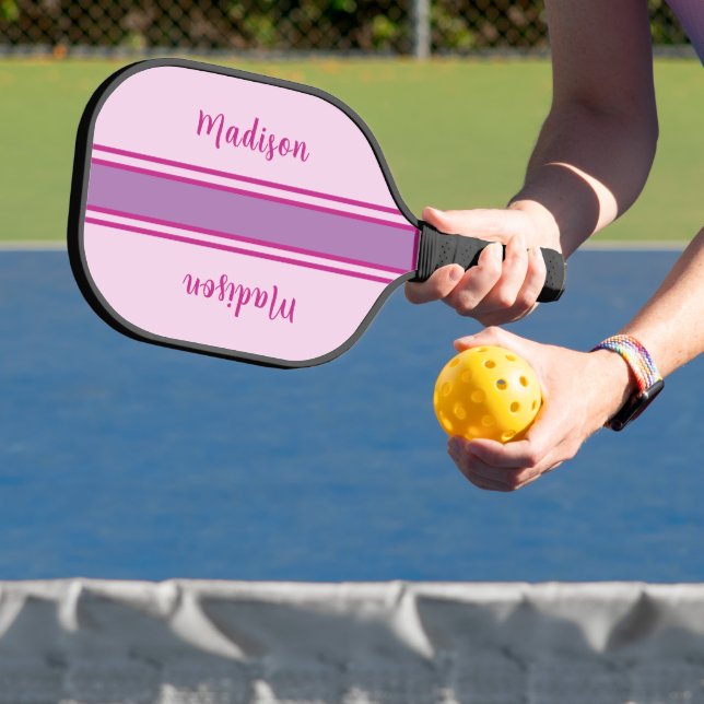 Raquette De Pickleball Rose rétro, violet & Fuchia rayé (Insitu)