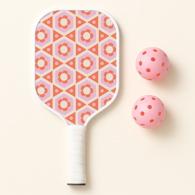 Raquette De Pickleball Roses et Orange de Fleur Rétro (Créateur téléchargé)