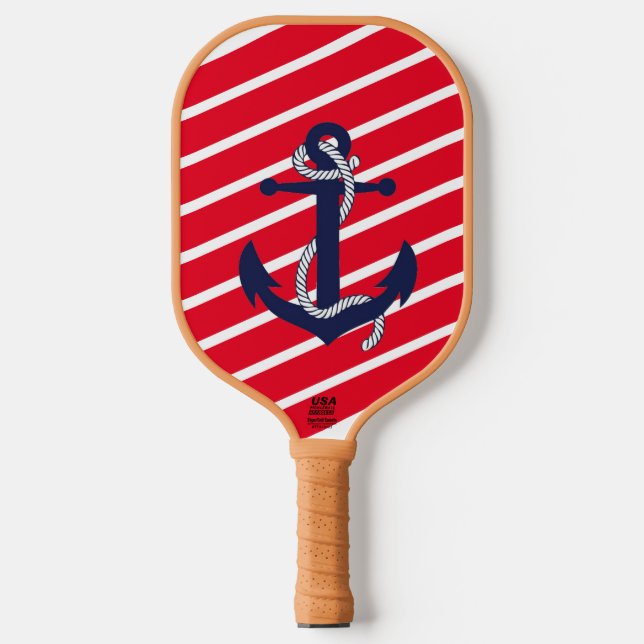 Raquette De Pickleball Rouge, blanc et Ancre bleue (Recto)