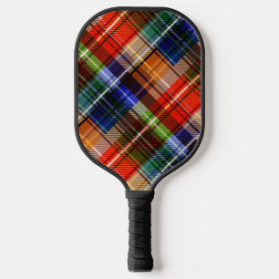 Raquette De Pickleball Rouge Bleu Vert Jaune Carreaux Tartan Design
