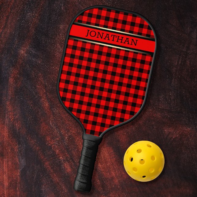Raquette De Pickleball Rouge et noir Plaid Nom du Motif moderne Eyecatchi (Créateur téléchargé)