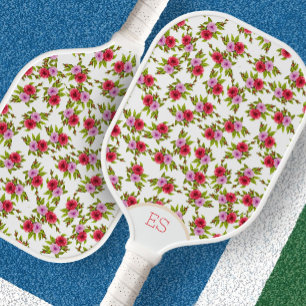 Raquette de pickleball rouge et rose à motif flora