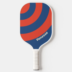 Raquette De Pickleball Rouge Rétro et Bleu avec Trois Cercles et Rayures