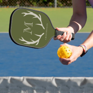 Raquette De Pickleball Rustic Army Green Antler Personnalisé Groomsmen Ca