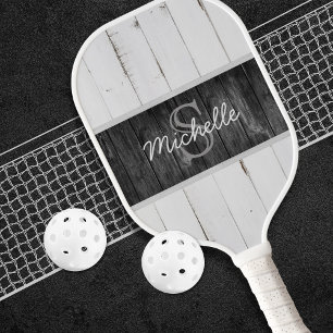 Raquette de pickleball rustique en bois avec monog
