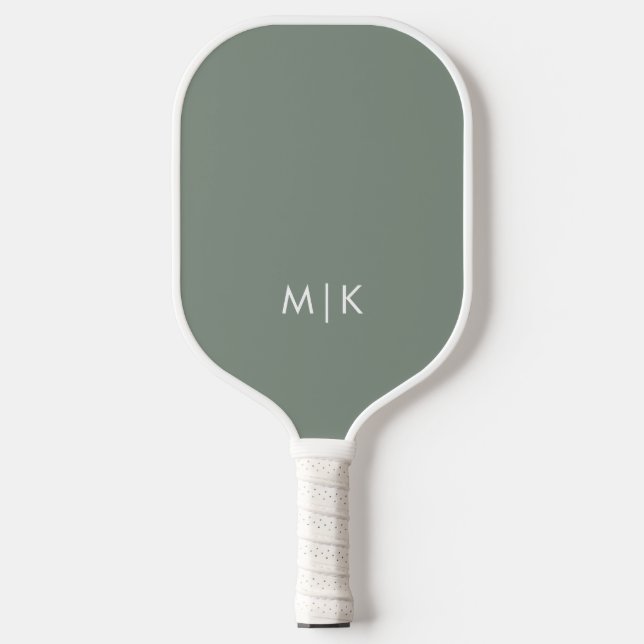 Raquette De Pickleball Sage vert et blanc | Monogramme moderne (Recto)