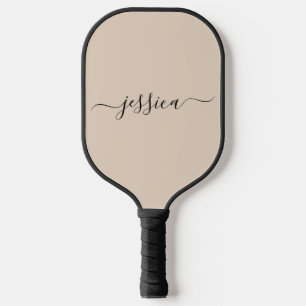 Raquette De Pickleball Script beige moderne nom pagaie à pickleball