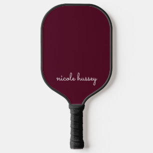 Raquette De Pickleball Script Bourgogne   Monogramme moderne élégant