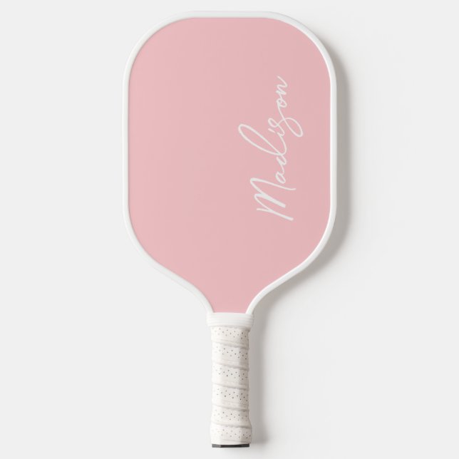 Raquette De Pickleball Script manuscrit rose pâle Preppy (Recto)