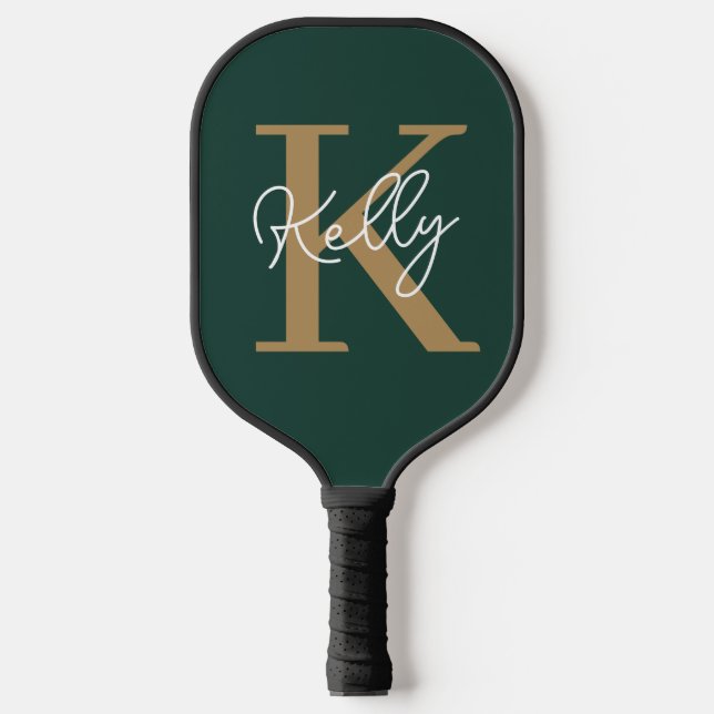 Raquette De Pickleball Script moderne Emerald Green Gold (Recto)