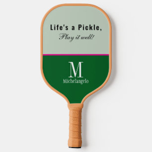 Raquette De Pickleball Script Monogramme moderne Élégante Forêt verte