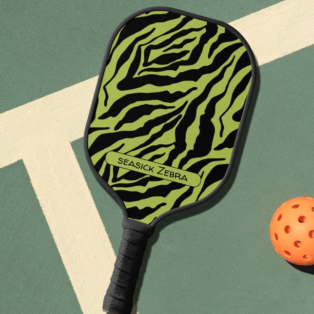 Raquette De Pickleball Seasick Zebra, Motif rayé vert et noir (Créateur téléchargé)