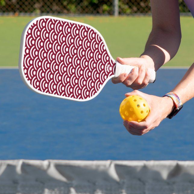Raquette De Pickleball Seigaiha, Waves, Japanese, Burgundy and White (Insitu)