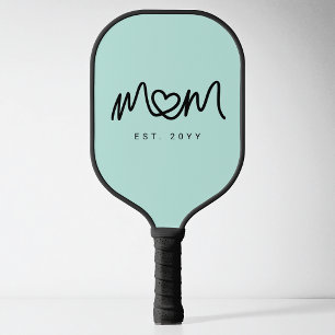 Raquette De Pickleball Simple Aqua Heart Script Nouvelle Maman Établie Es
