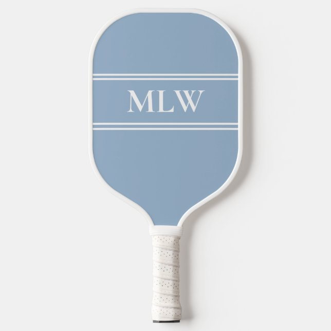 Raquette De Pickleball Simple bébé bleu et blanc Monogramme (Recto)