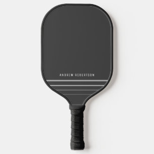 Raquette De Pickleball Simple minimaliste Nom personnalisé Gris Bande