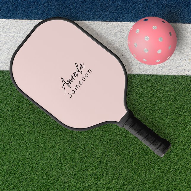 Raquette De Pickleball Simple Moderne Pastel rose Nom monogramme (Créateur téléchargé)
