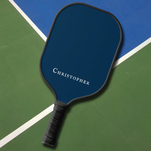 Raquette De Pickleball Simple prénom Elégant moderne Dark Navy Bleu