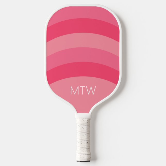 Raquette De Pickleball Simple rayures roses Monogrammes blancs (Recto)