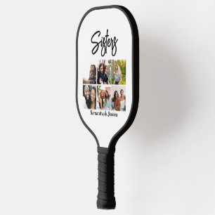 Raquette De Pickleball Sisters personnalisés Script 6 Collage photo